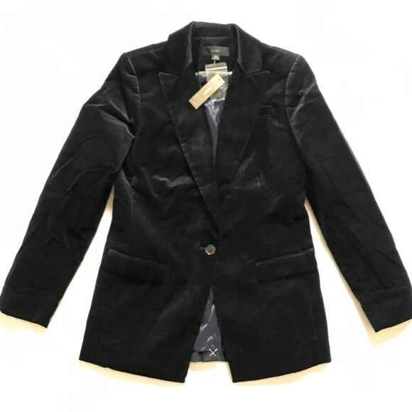 NWT JCrew Willa Velvet Blazer Jacket Womens 2 Black Stretch One Button Coat NEW - Picture 3 of 13